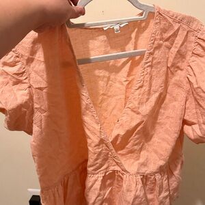 Madewell Peach Textured V-Neck Blouse